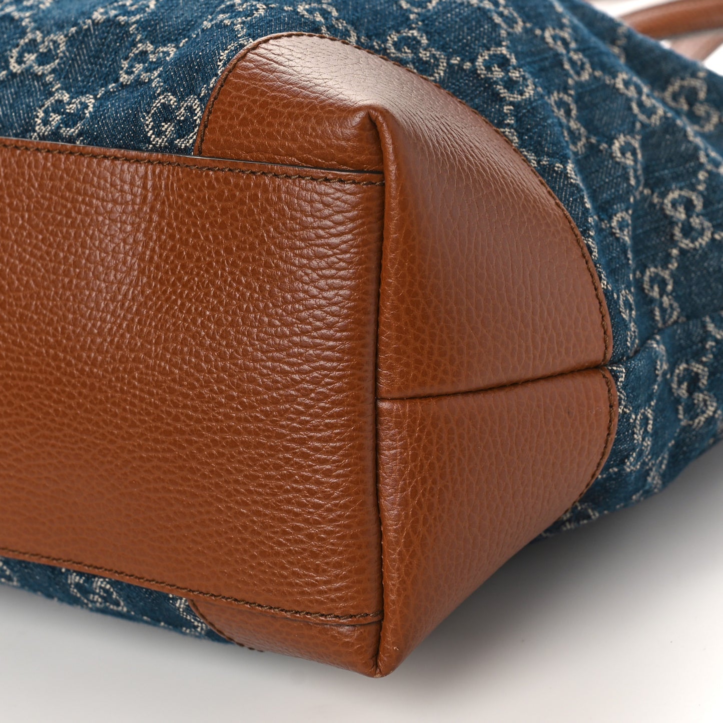 New Denim GG Monogram Medium Ophidia Shopping Tote Blue Tea Cuir