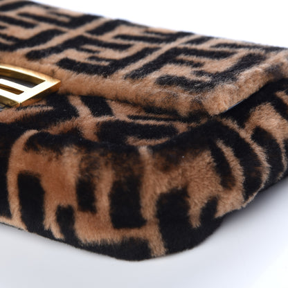 Fendi Shearling Vitello Dolce Macro FF 1974 Baguette Tobacco Black 9 of 11
