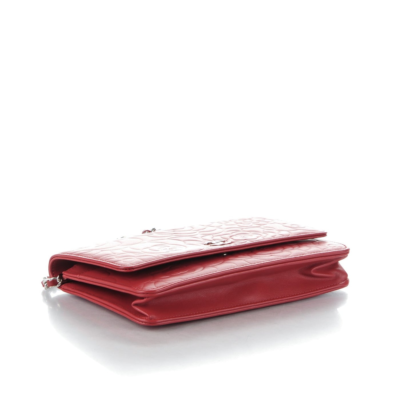 Lambskin Camellia Embossed Wallet On Chain WOC Red