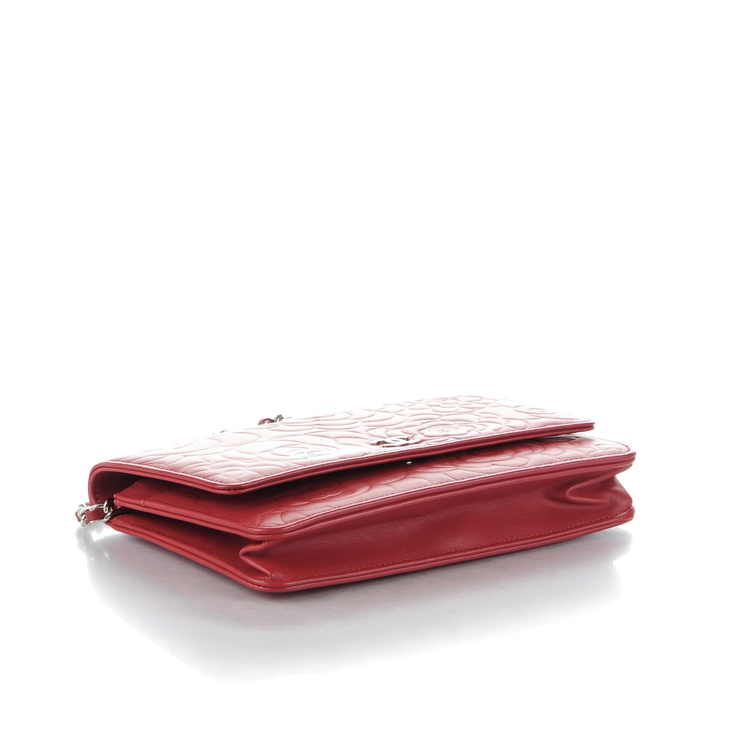 Chanel Lambskin Camellia Embossed Wallet On Chain WOC Red 4 of 8