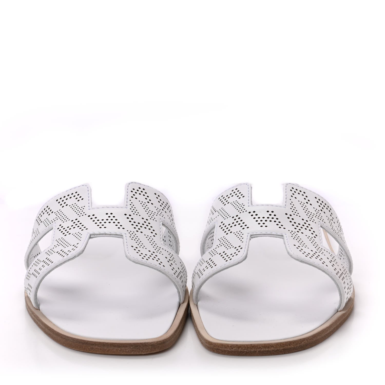 Hermes Calfskin Perforated Oran Sandals 37 White 2 of 11