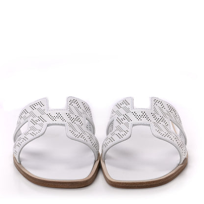 Hermes Calfskin Perforated Oran Sandals 37 White 2 of 11
