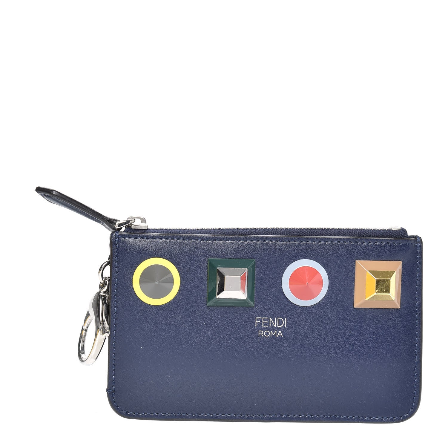 Fendi Vitello Liberty Studded Coin Pouch Key Case Blueberry Multicolor 1 of 8