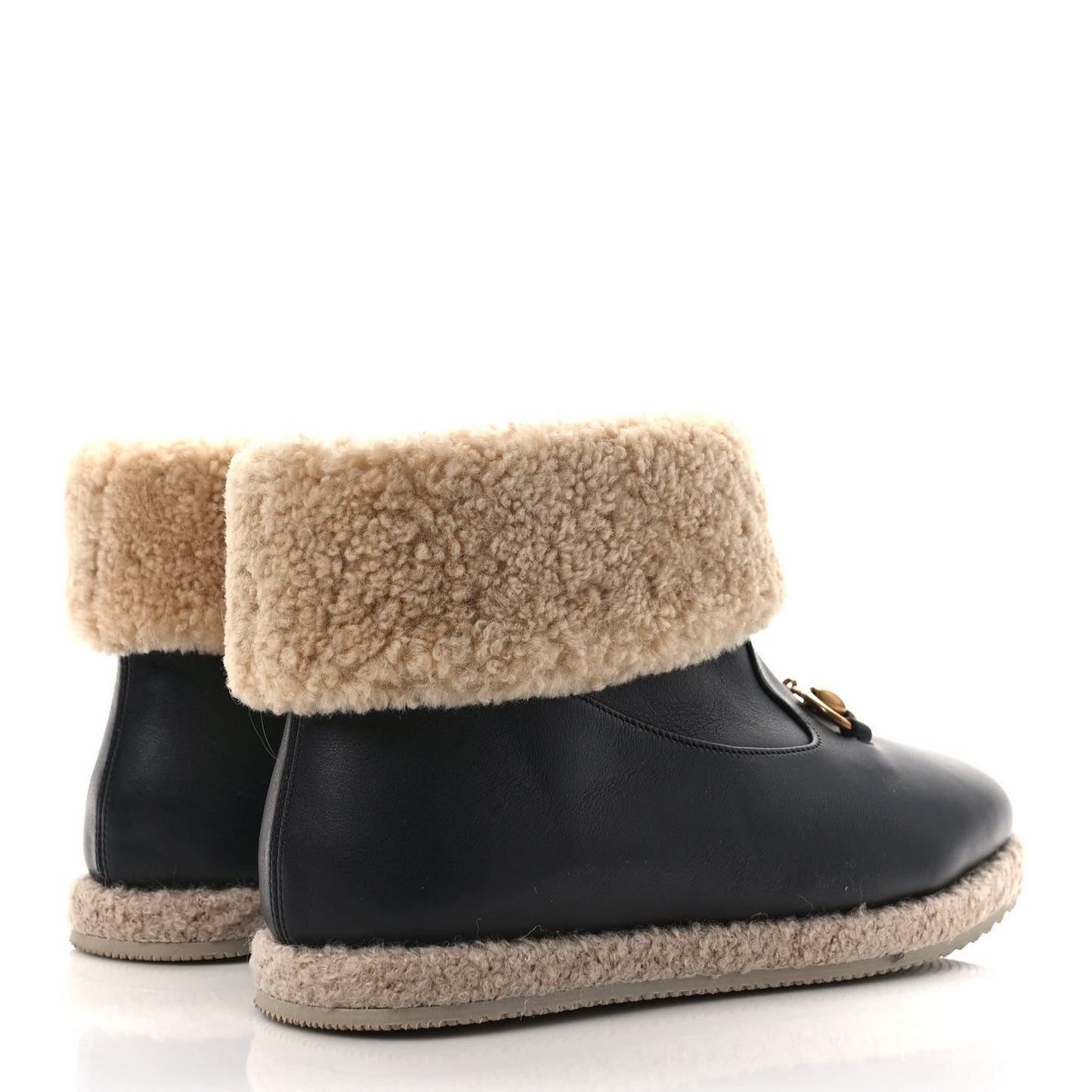 Calfskin Wool Womens Fria Horsebit Ankle Boots 40 Black Butterscotch