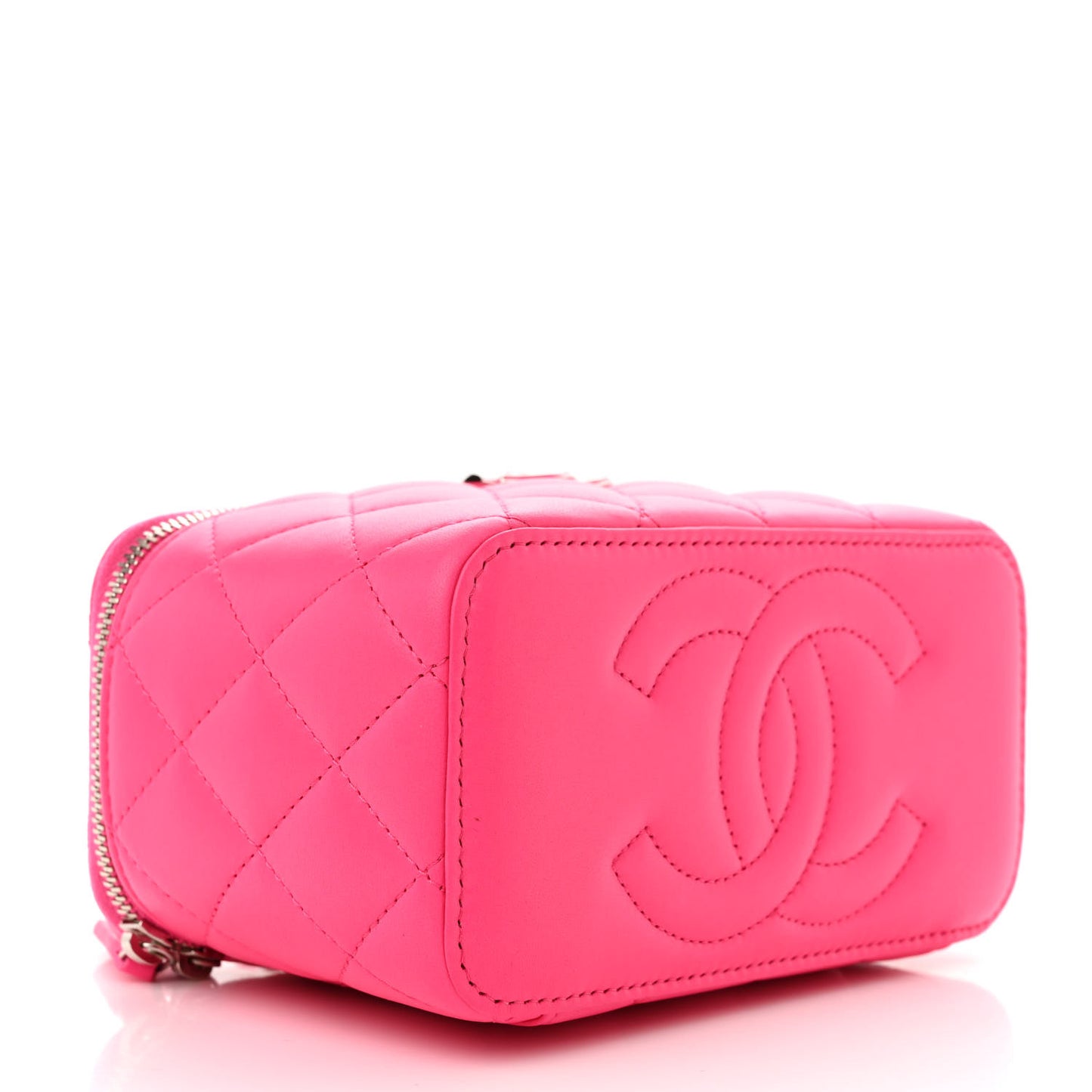 Lambskin Enamel Quilted Top Handle Clutch With Chain Fuchsia