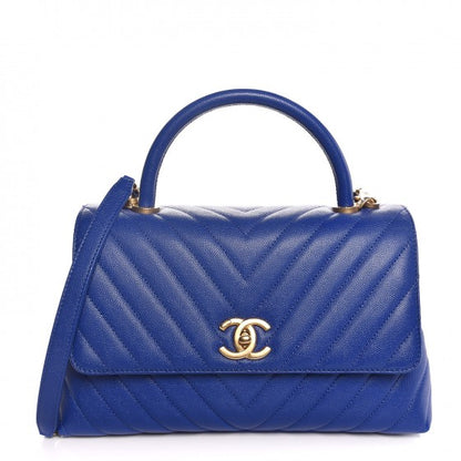 Chanel Caviar Chevron Quilted Small Coco Handle Flap Blue 1 of 7