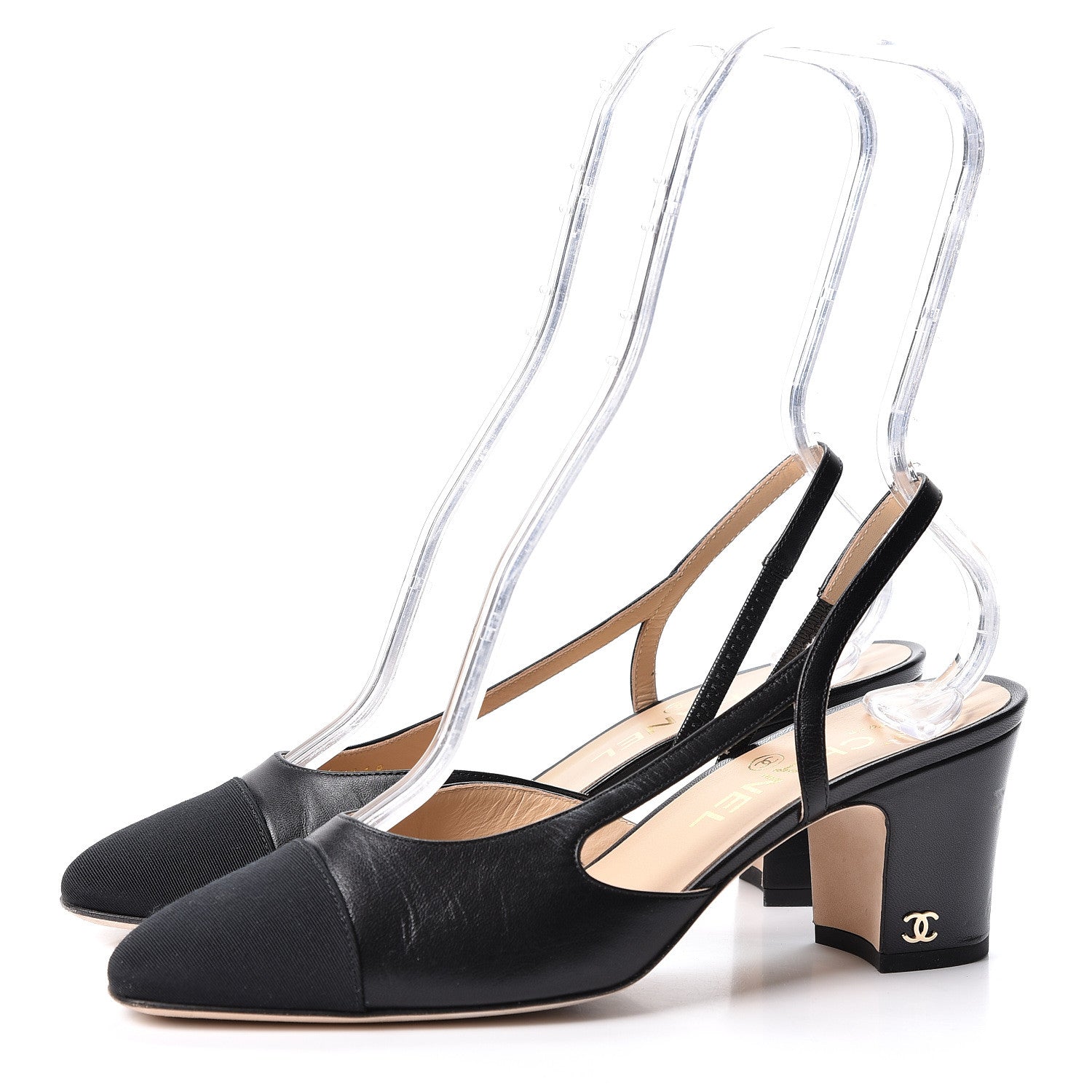Chanel Goatskin Grosgrain Cap Toe CC Slingback Pumps 37.5 Black 3 of 10