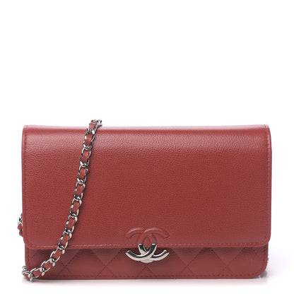 Chanel Grained Calfskin Quilted CC Box Wallet On Chain WOC Red 1 of 12