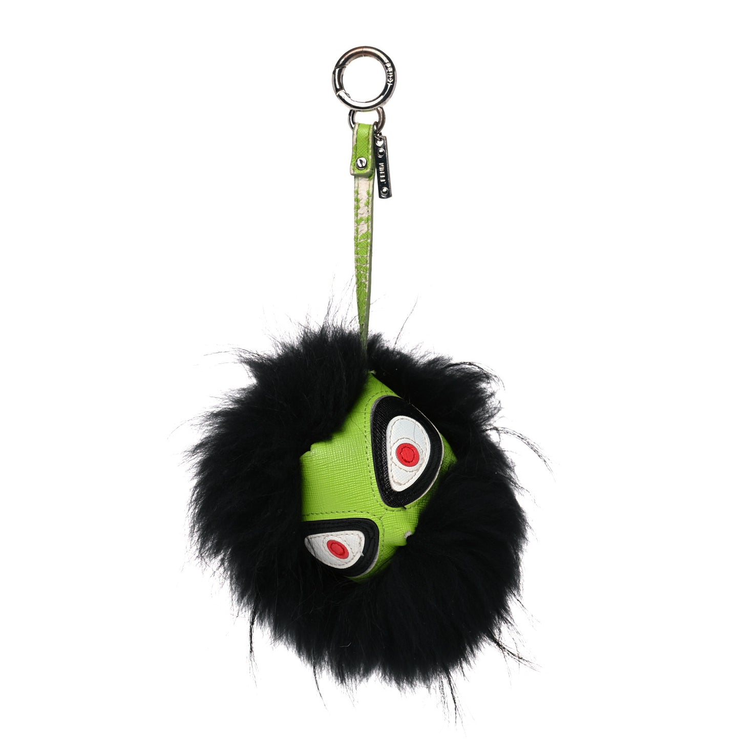 Vitello Elite Fox Fur Monster Bag Bug Charm Green Black