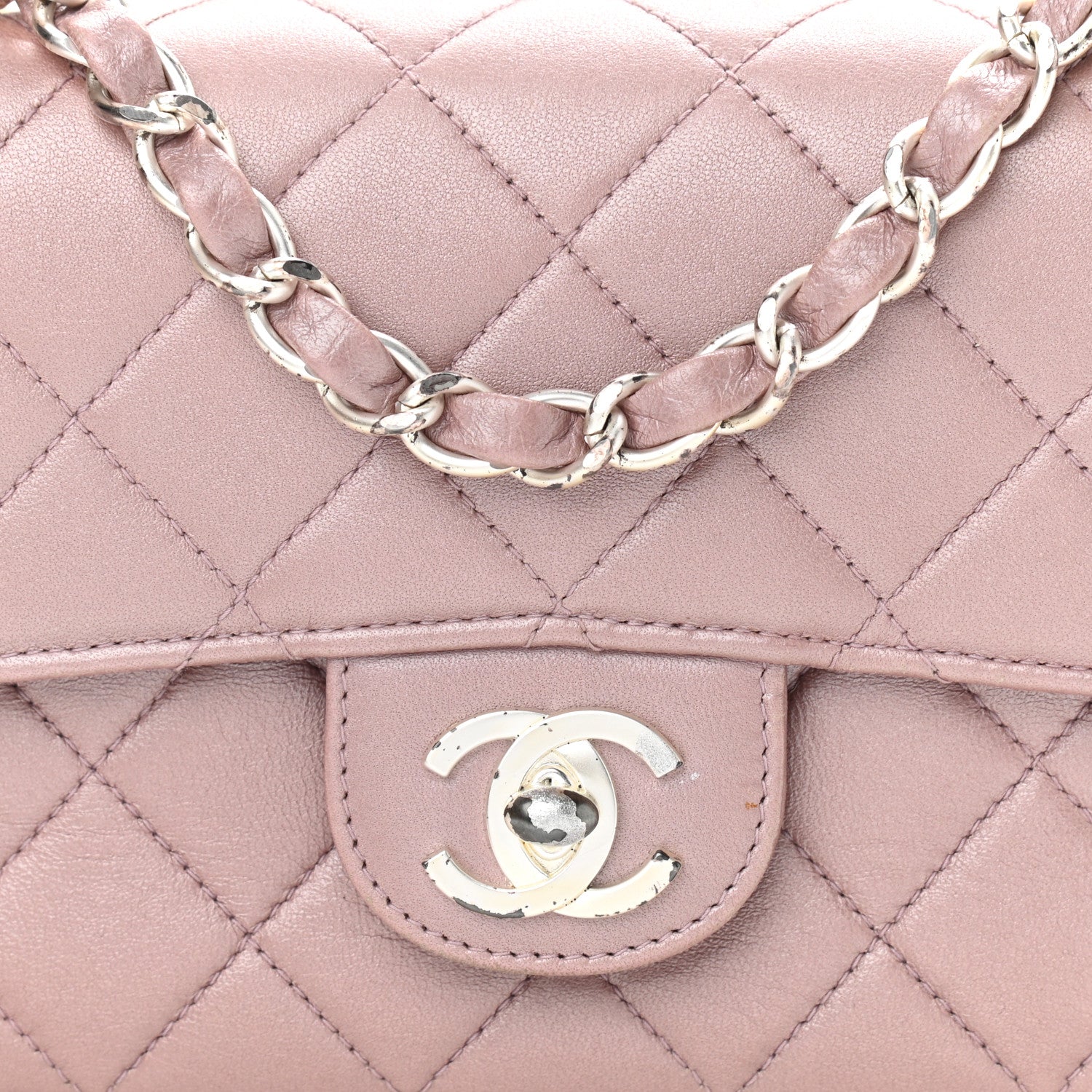Chanel Metallic Lambskin Quilted Extra Mini Rectangular Flap Pink 8 of 19