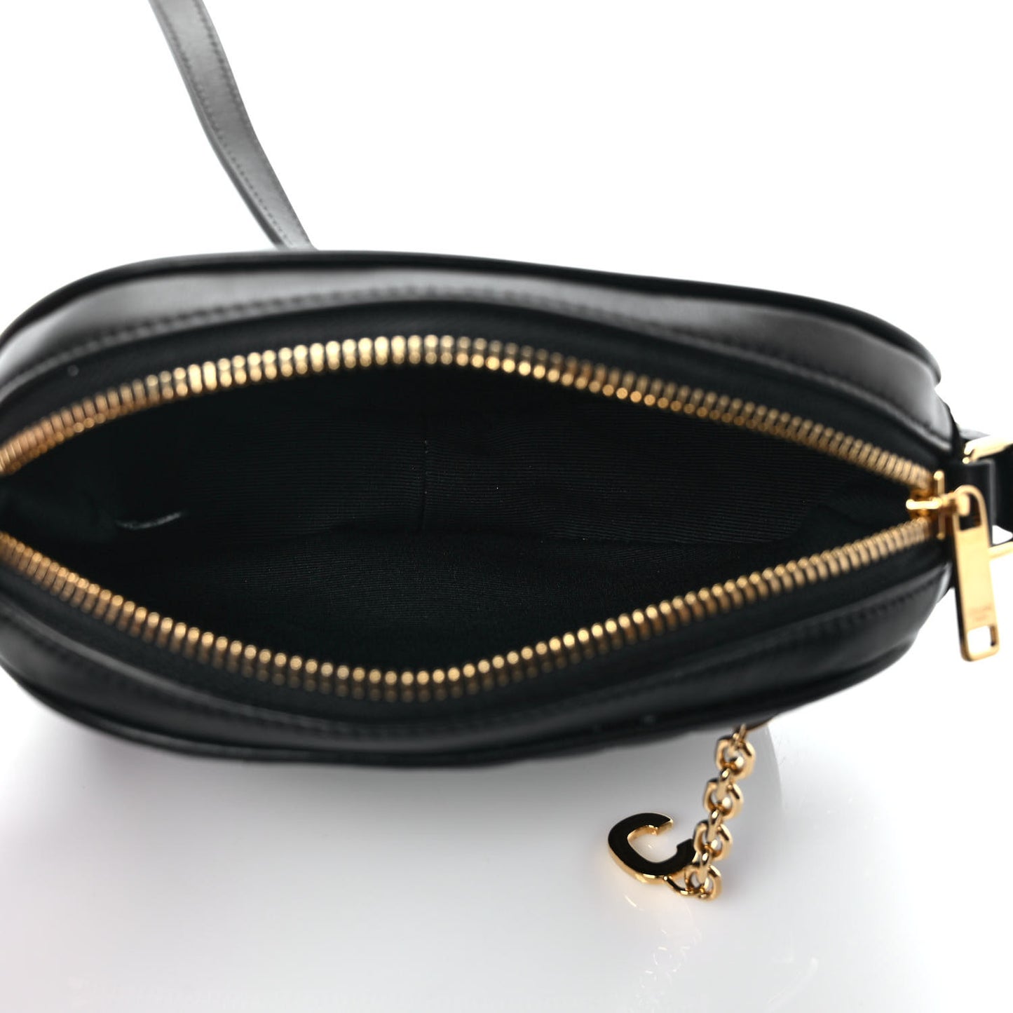 Calfskin Quilted Small C Charm Bag Black
