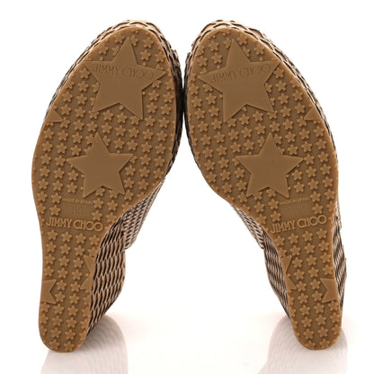 Jimmy Choo Metallic Embossed Calfskin Pacific 120mm Peep-Toe Cork Wedge Sandal 36 Gold 7 of 12