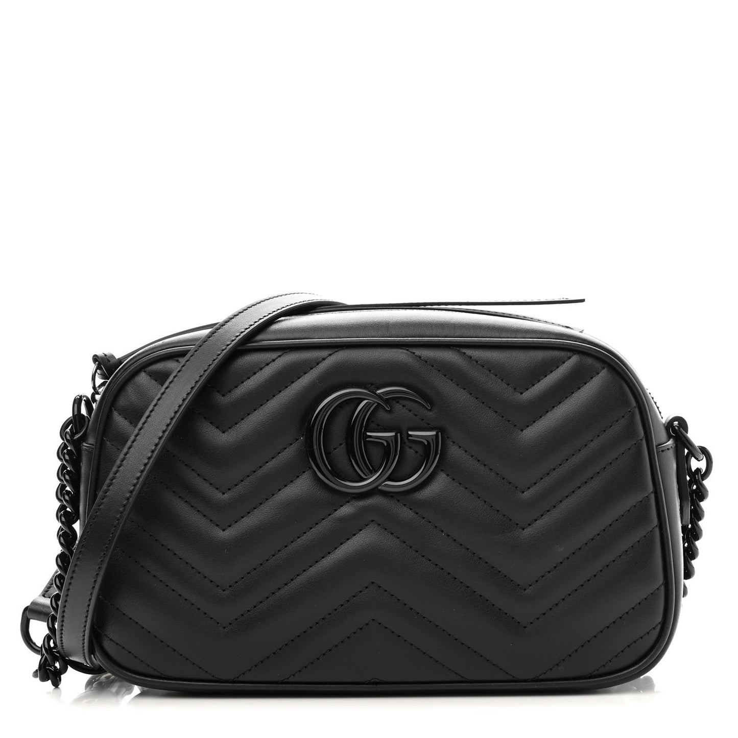 Calfskin Matelasse Monochrome Small GG Marmont Chain Shoulder Bag Black