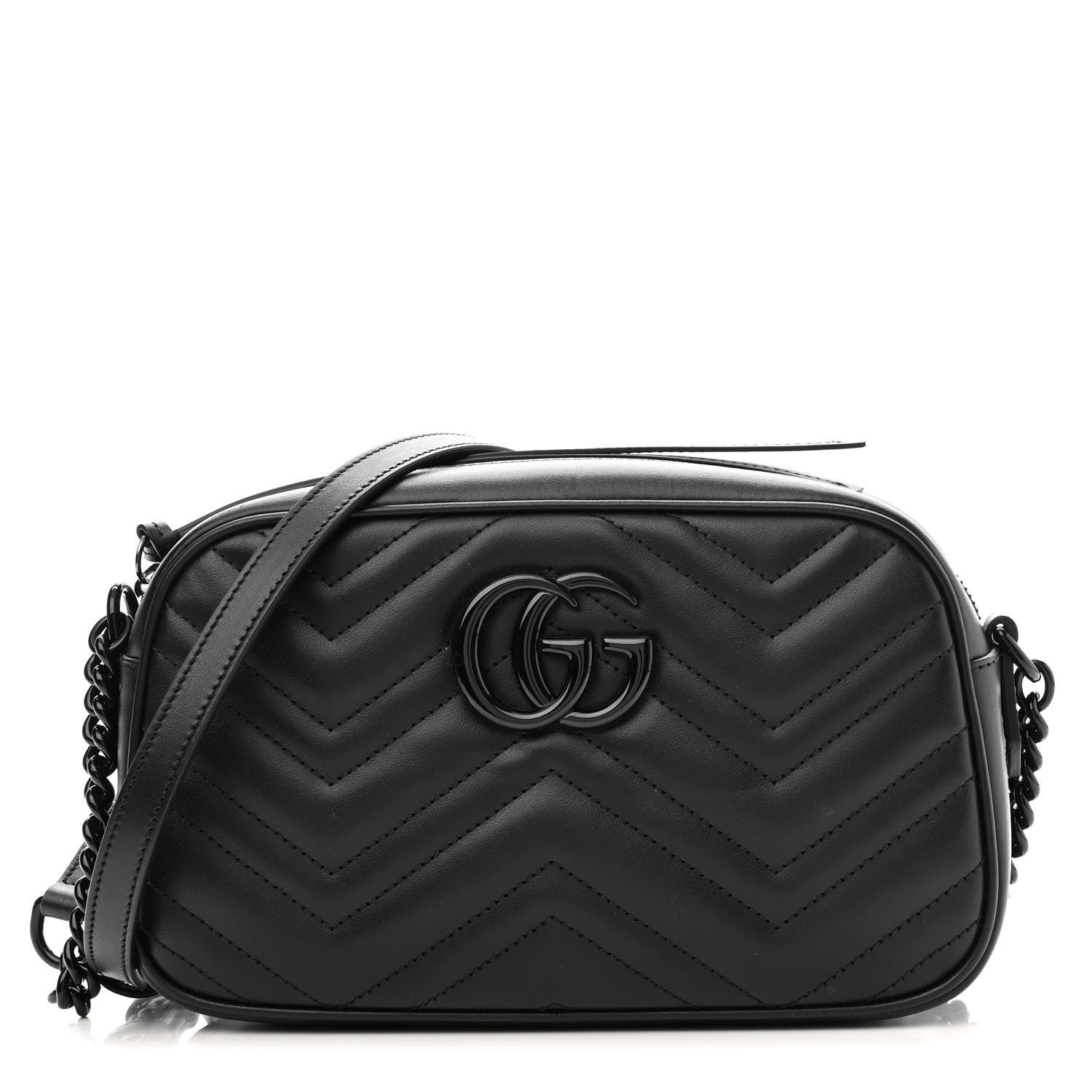 Gucci Calfskin Matelasse Monochrome Small GG Marmont Chain Shoulder Bag Black 1 of 10