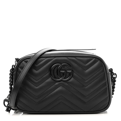 Gucci Calfskin Matelasse Monochrome Small GG Marmont Chain Shoulder Bag Black 1 of 10