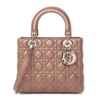 Christian Dior Pearly Lambskin Cannage Medium Lady Dior Quartz 1 of 9