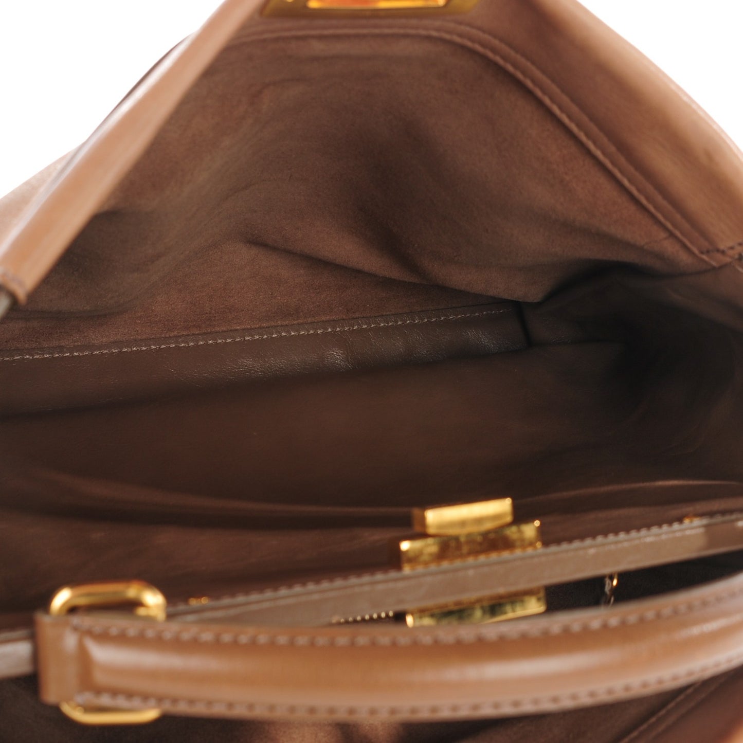 Saddle Calfskin Large Peekaboo Iconic Satchel Argilla Grigio