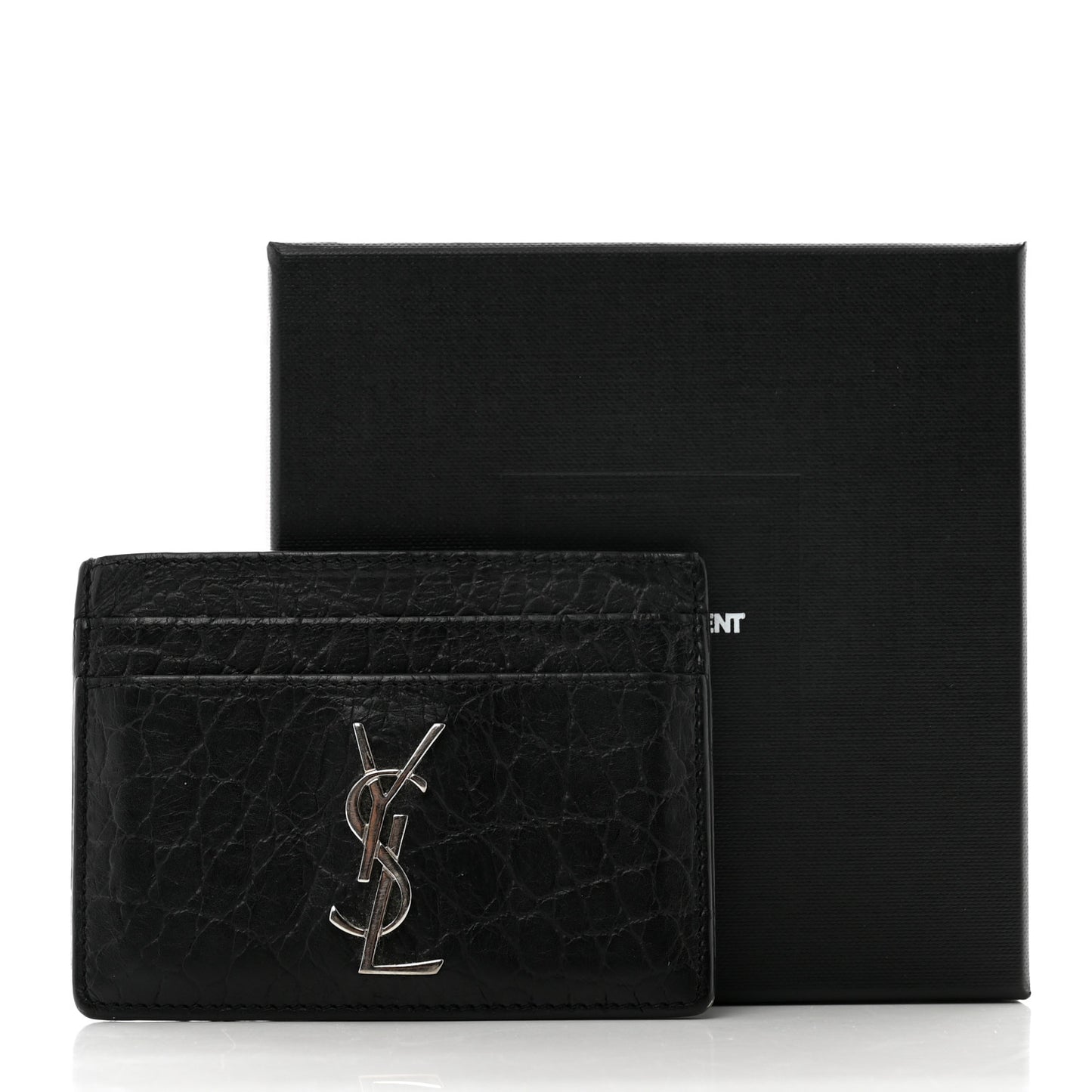 Calfskin Crocodile Embossed Monogram Credit Card Case Black