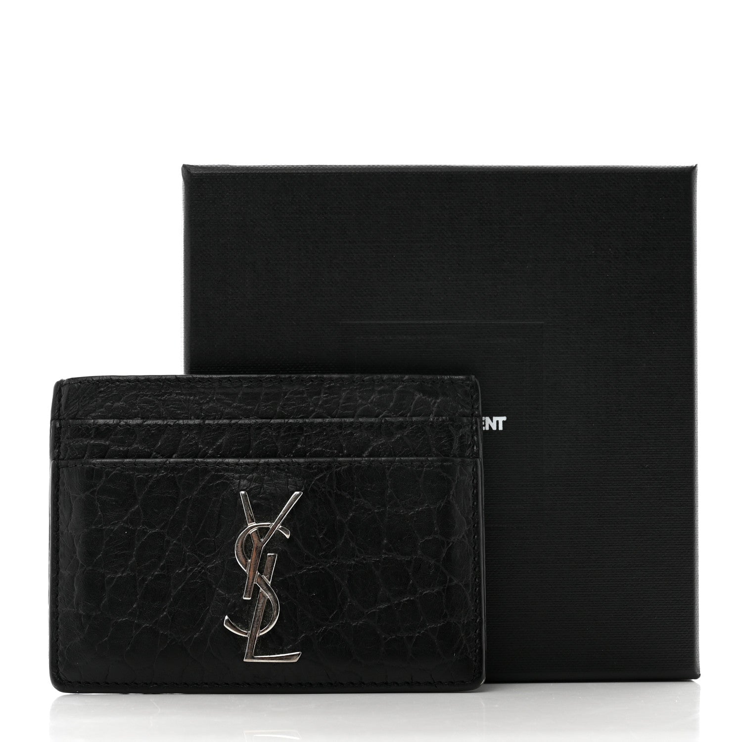 Saint Laurent Calfskin Crocodile Embossed Monogram Credit Card Case Black 8 of 8