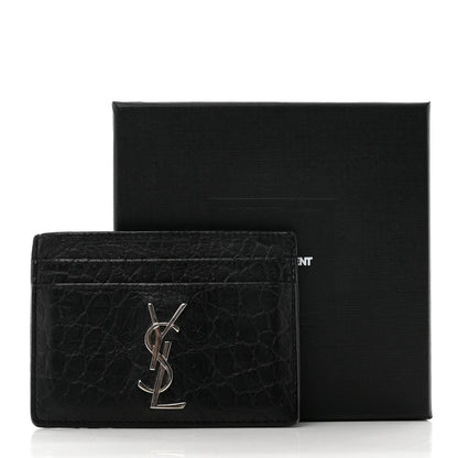 Saint Laurent Calfskin Crocodile Embossed Monogram Credit Card Case Black 8 of 8