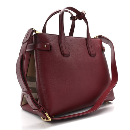 Burberry Grainy Calfskin House Check Medium Banner Tote Crimson 3 of 11