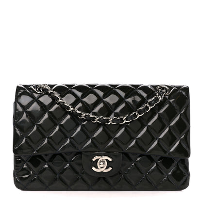 Chanel Patent Calfskin Quilted Bi-Color Medium Double Flap Navy Blue Black 1 of 11