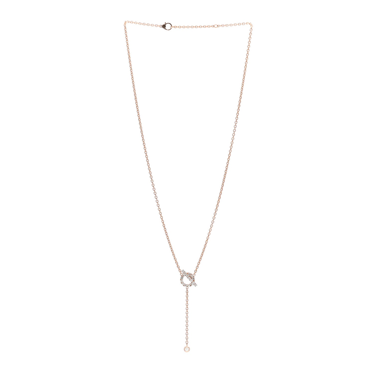 Hermes 18K Rose Gold Diamond Finesse Lariat Necklace 3 of 5