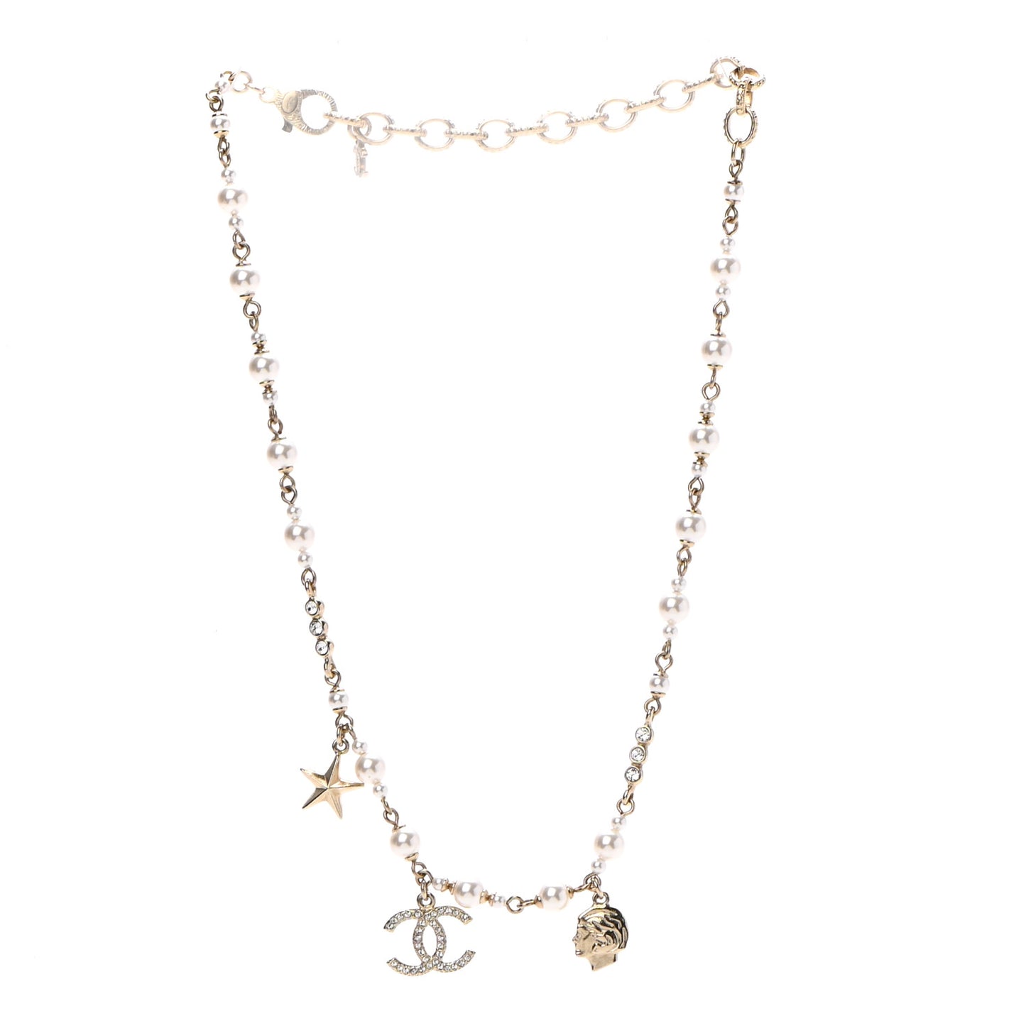 Pearl Crystal CC Star Short Necklace Gold