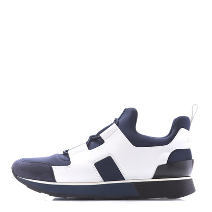 Hermes Technical Canvas Calfskin Goatskin Womens Player Sneakers 38.5 Marine White Black 1 of 12