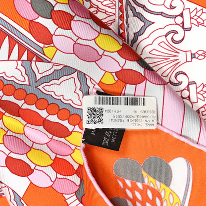 Hermes Silk La Patisserie Francaise Scarf 90 Orange Rose Gris 5 of 5
