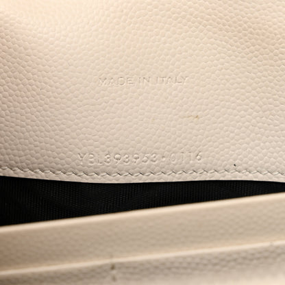 Saint Laurent Grain De Poudre Matelasse Chevron Monogram Envelope Chain Wallet White 7 of 21