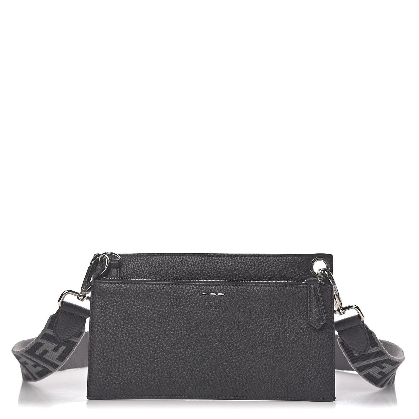 Cuoio Romano Glazed Fabric FF 1974 Wallet on Strap Black