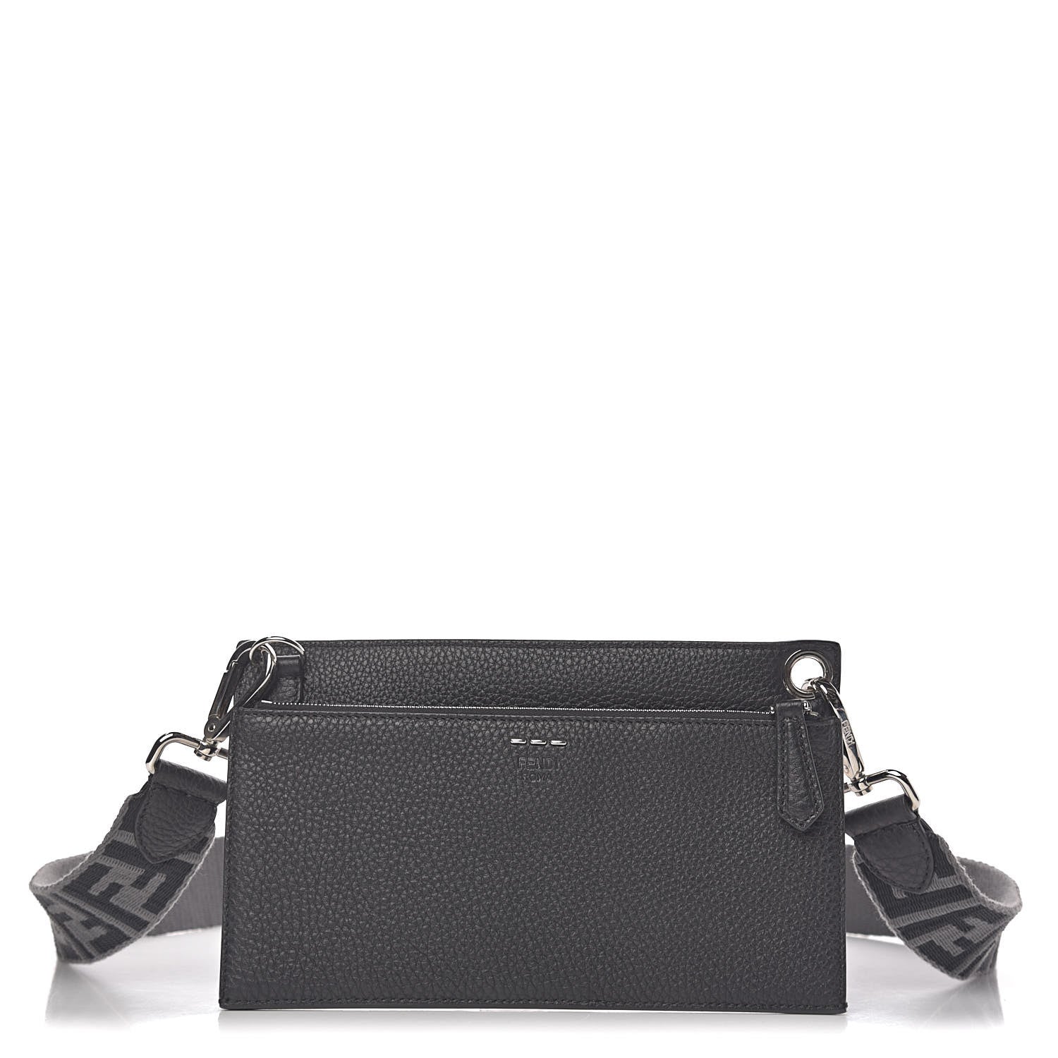 Fendi Cuoio Romano Glazed Fabric FF 1974 Wallet on Strap Black 1 of 10