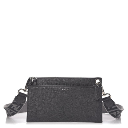 Fendi Cuoio Romano Glazed Fabric FF 1974 Wallet on Strap Black 1 of 10
