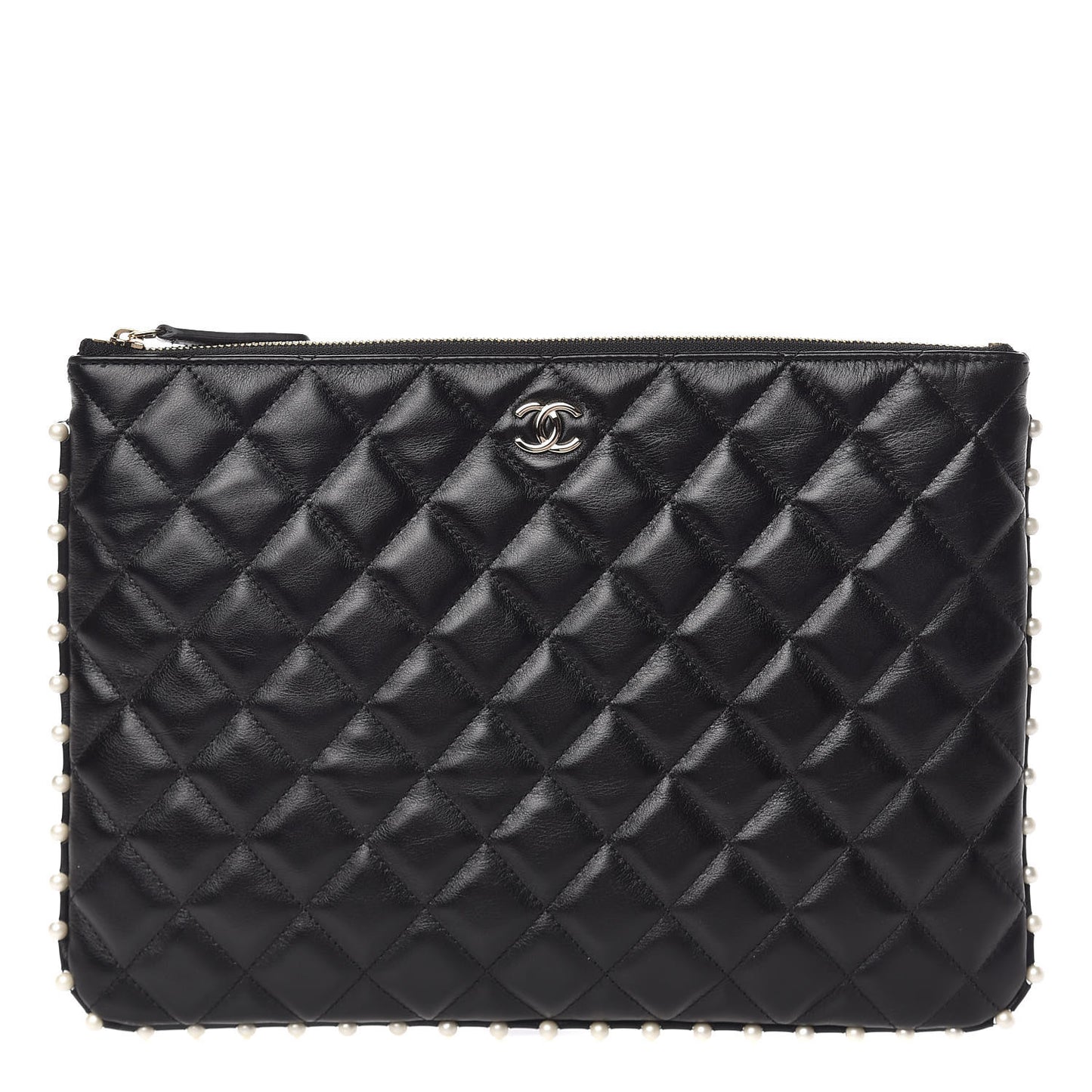 Calfskin Quilted Pearl Medium Cosmetic Case Black