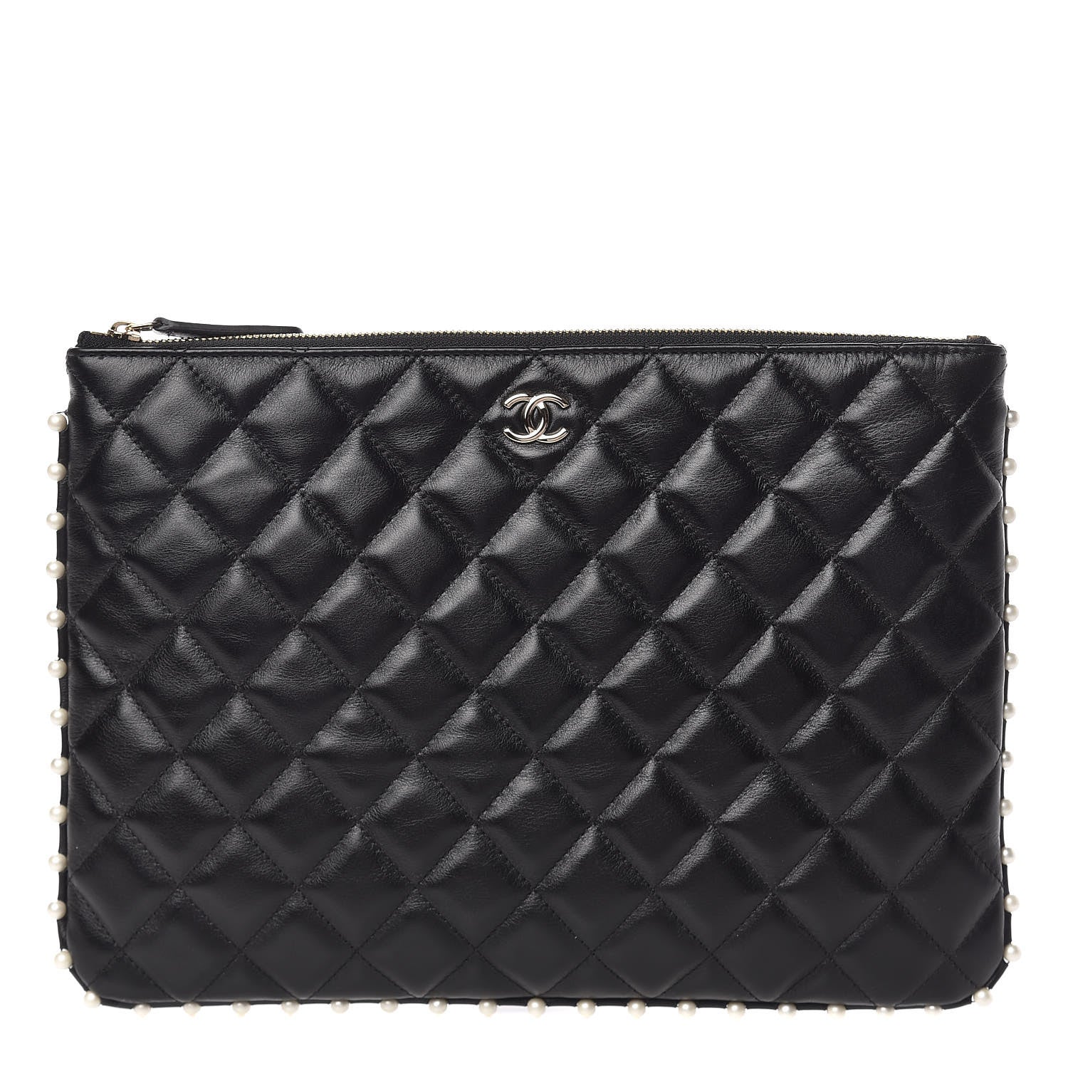 Chanel Calfskin Quilted Pearl Medium Cosmetic Case Black 1 of 11