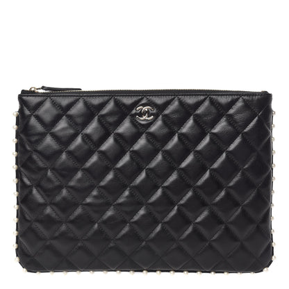 Chanel Calfskin Quilted Pearl Medium Cosmetic Case Black 1 of 11