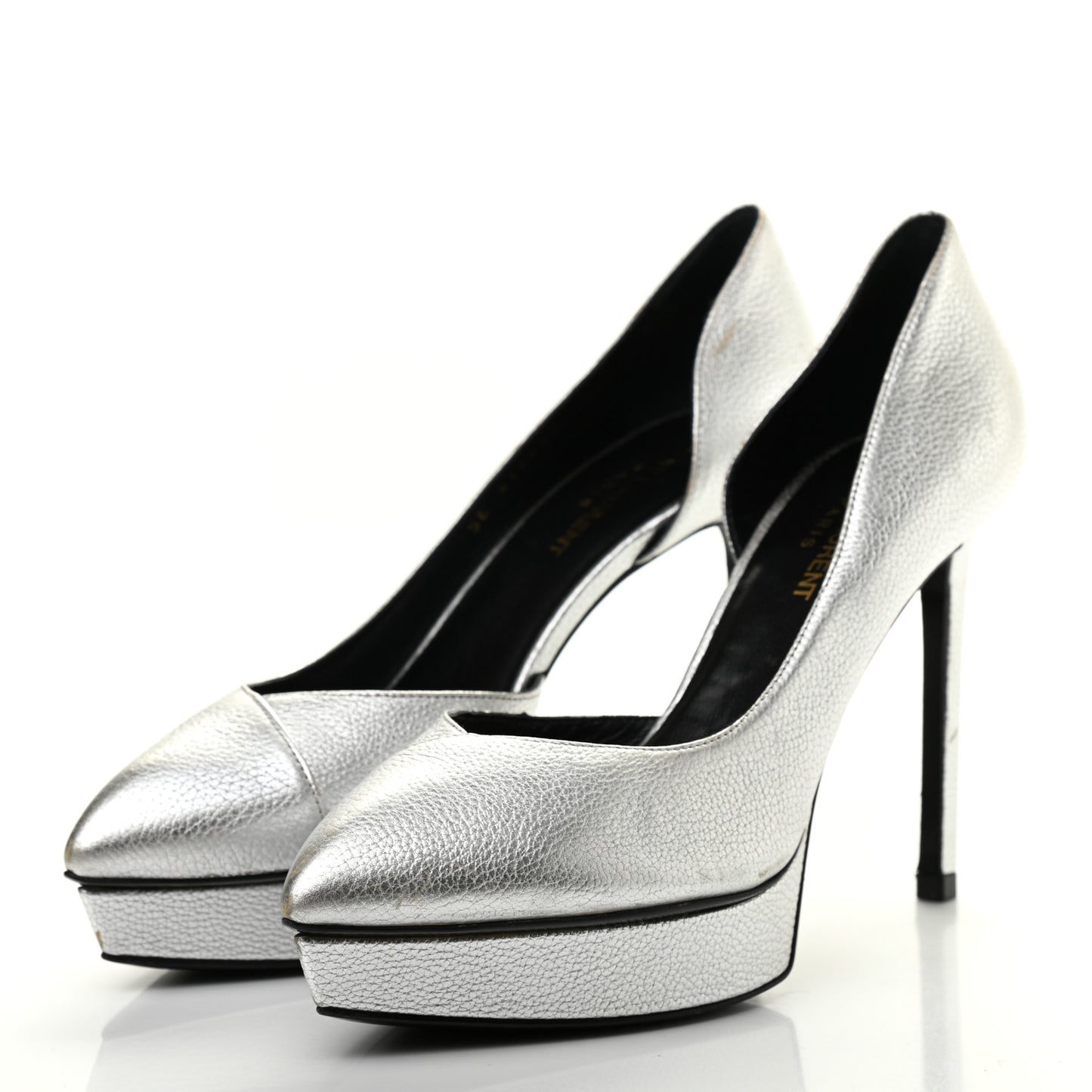 Metallic Grained Calfskin Janis 105 D'Orsay Pumps 36.5 Argento