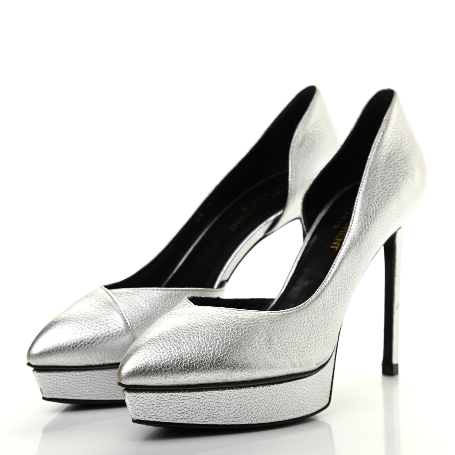 Saint Laurent Metallic Grained Calfskin Janis 105 D'Orsay Pumps 36.5 Argento 5 of 18