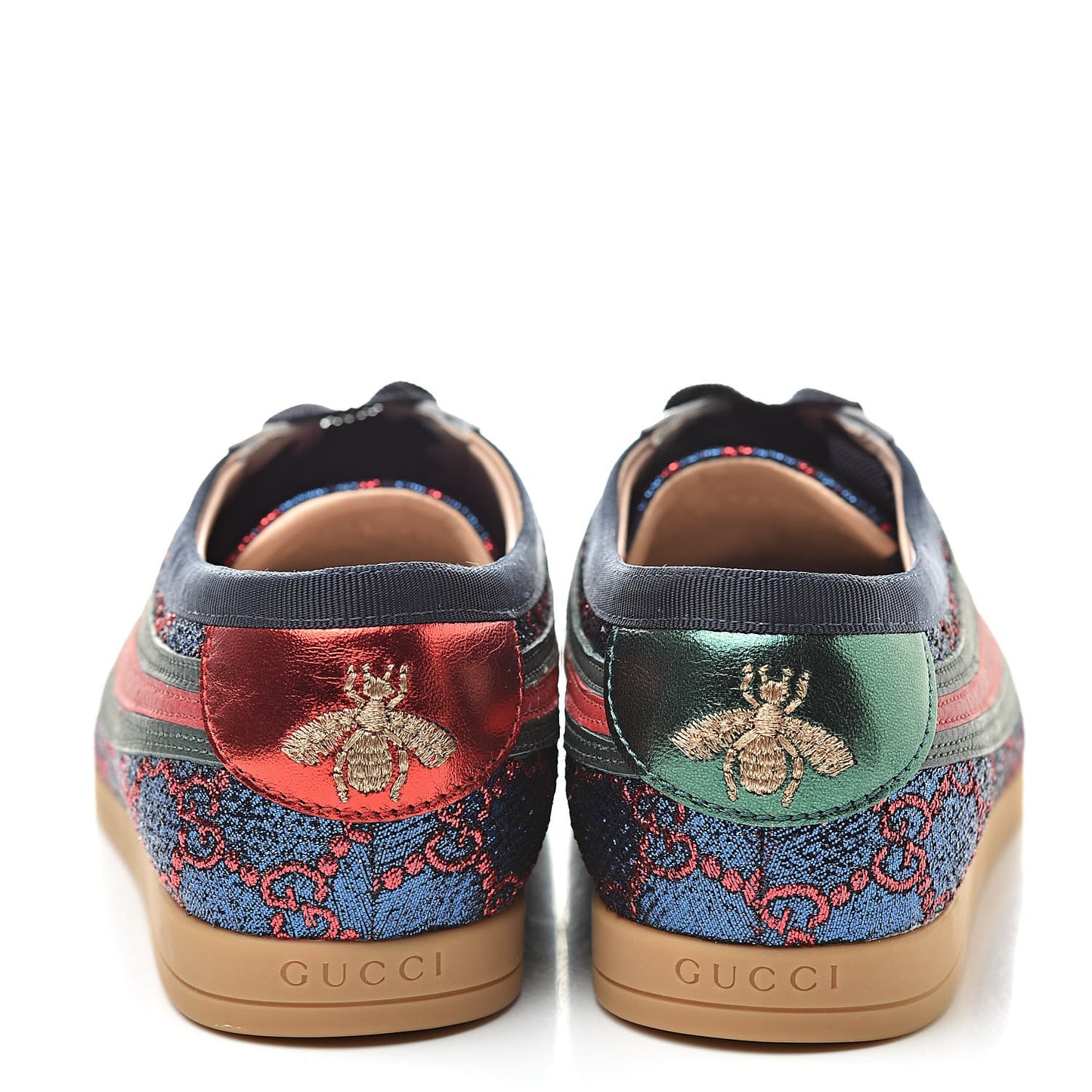 Lurex Calfskin Web GG Monogram Womens Falacer Sneakers 36.5 Iridescent Blue Iridescent Red Silver