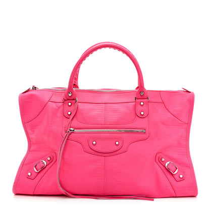 Balenciaga Calfskin Lizard Embossed Silver Hardware Work Rose Fluo 1 of 11