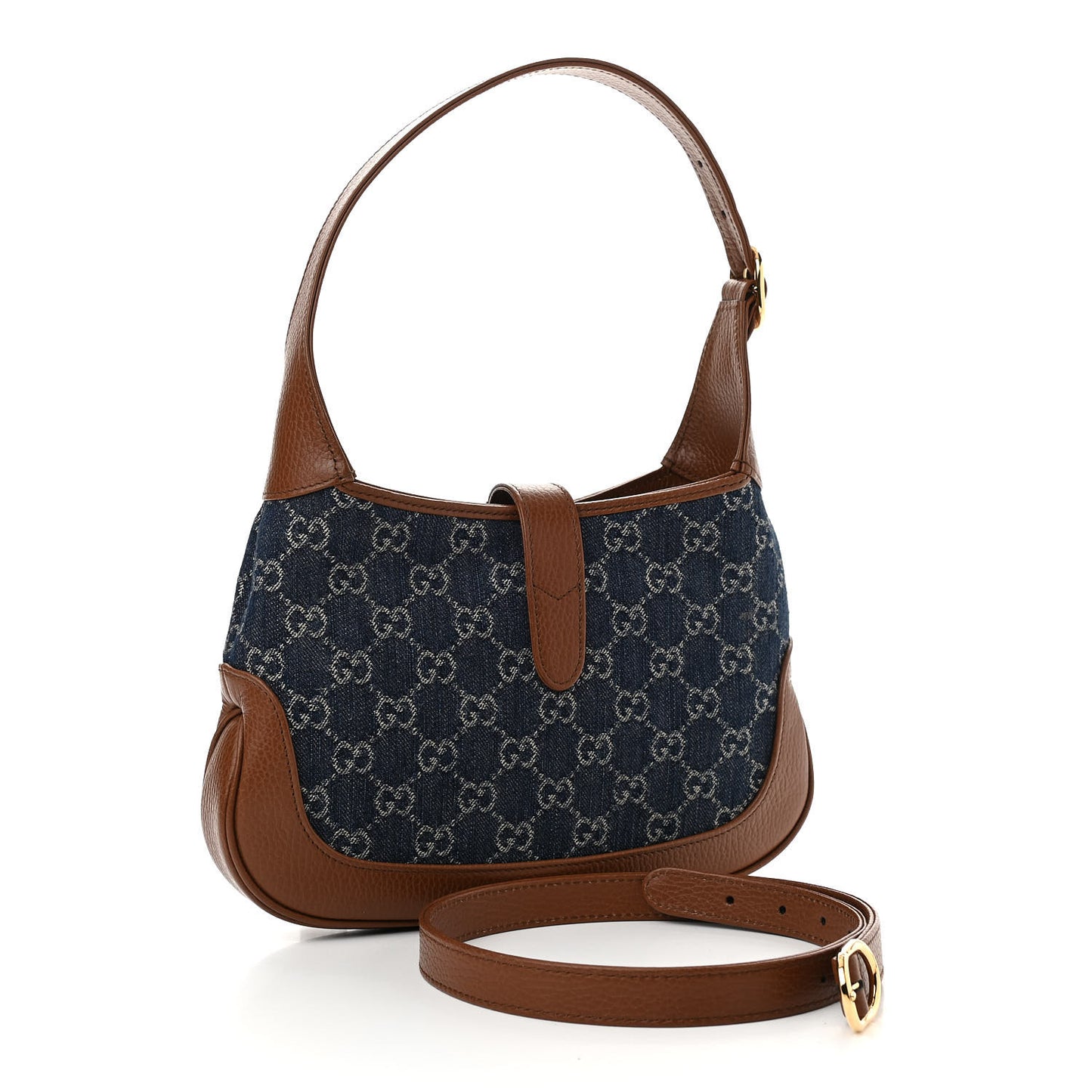 New Denim GG Monogram Calfskin Small Jackie 1961 Hobo Blue Tea Cuir