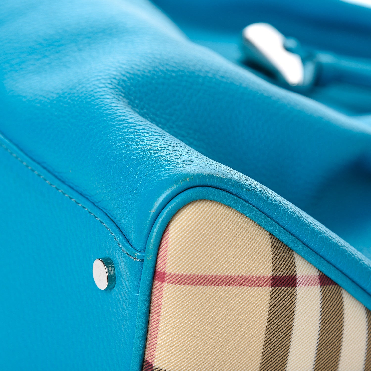 Burberry Grainy Calfskin House Check Horn Toggle Tote Blue 8 of 11