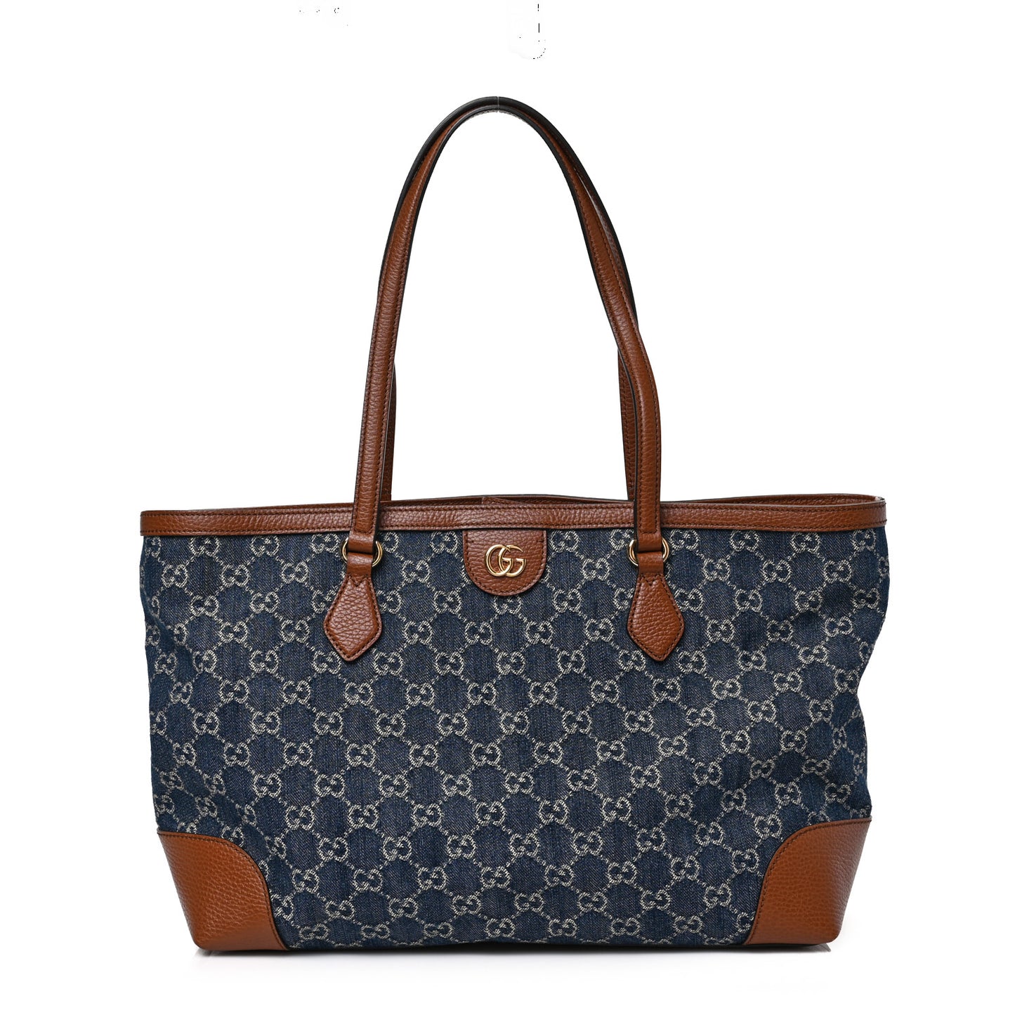 New Denim GG Monogram Medium Ophidia Shopping Tote Blue Tea Cuir