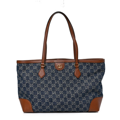 Gucci New Denim GG Monogram Medium Ophidia Shopping Tote Blue Tea Cuir 1 of 9