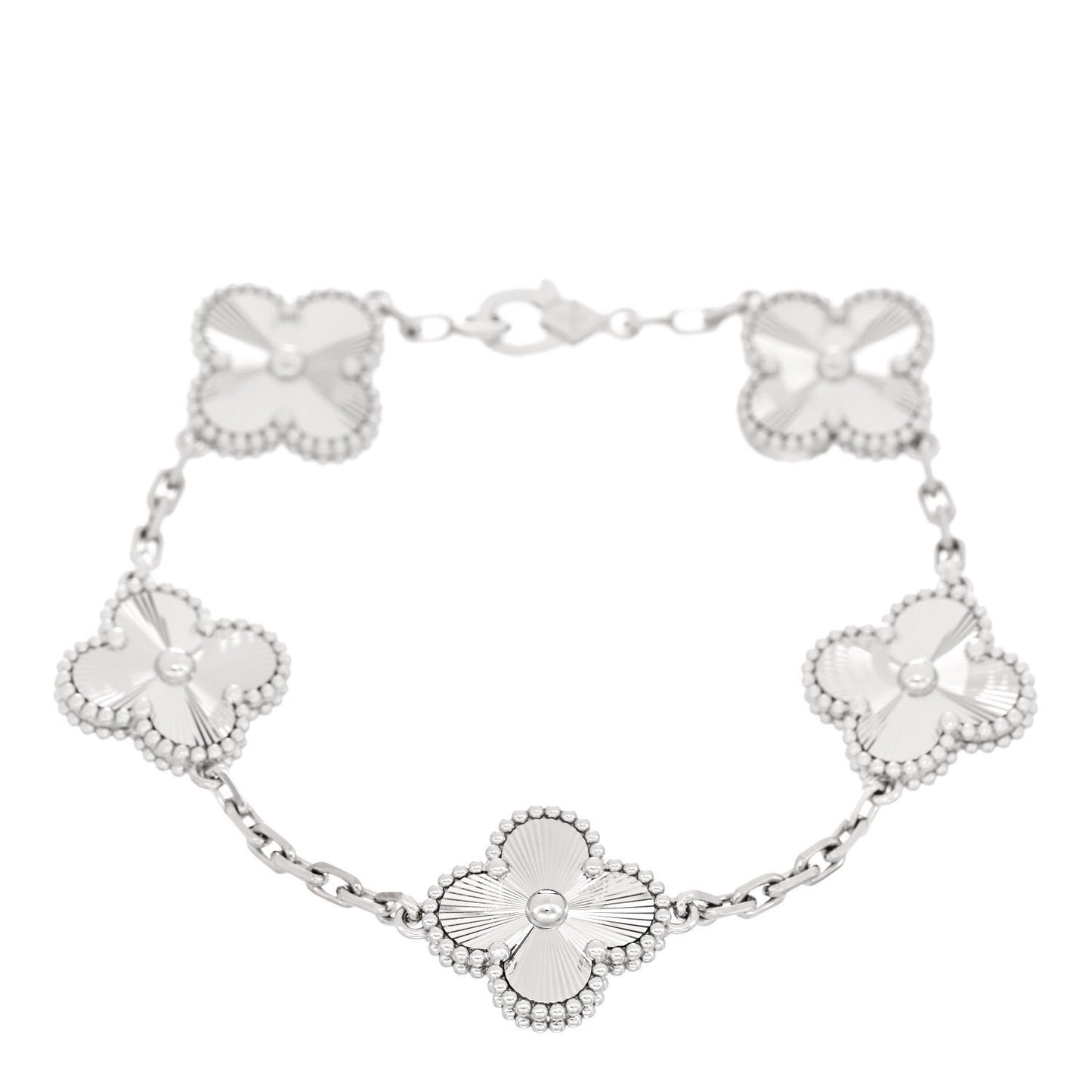18K White Gold 5 Motifs Guilloche Vintage Alhambra Bracelet