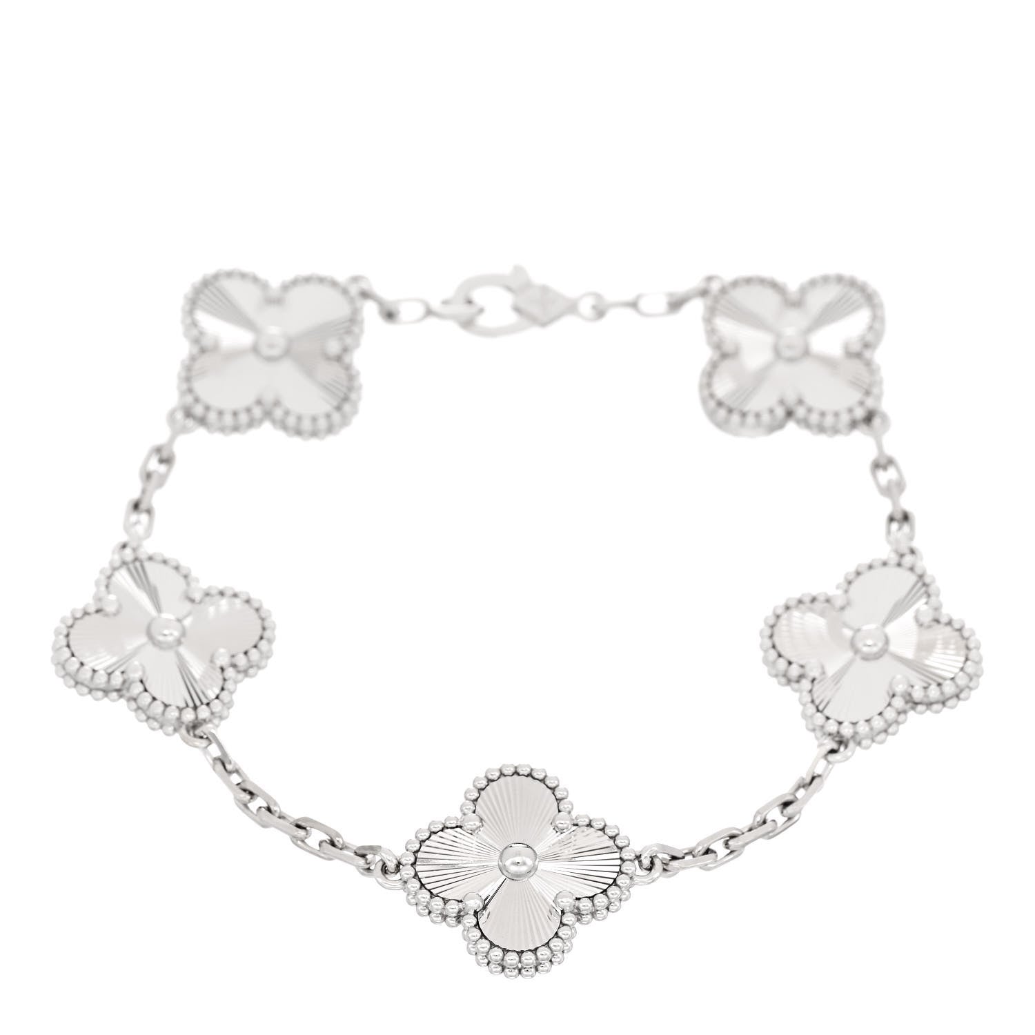 Van Cleef & Arpels 18K White Gold 5 Motifs Guilloche Vintage Alhambra Bracelet 1 of 5