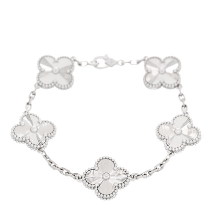 Van Cleef & Arpels 18K White Gold 5 Motifs Guilloche Vintage Alhambra Bracelet 1 of 5