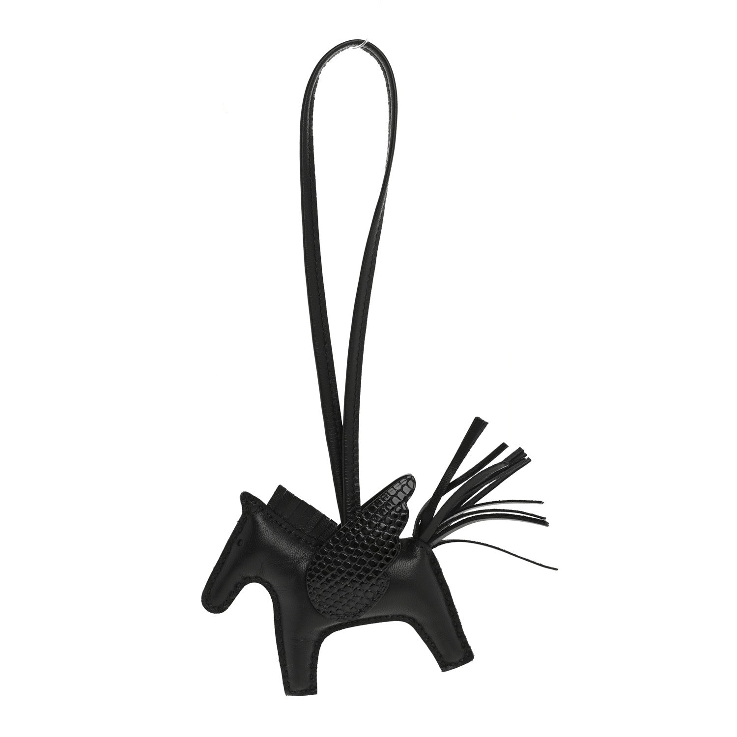 Hermes Milo Lambskin Lizard Touch Grigri Rodeo Pegase Horse Bag Charm PM So Black 1 of 5