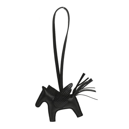 Hermes Milo Lambskin Lizard Touch Grigri Rodeo Pegase Horse Bag Charm PM So Black 1 of 5